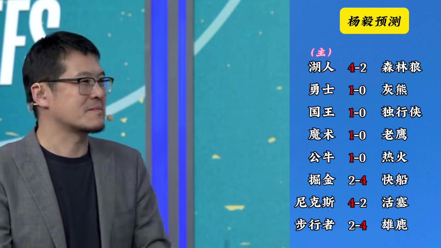 明燈來了！看看楊毅的季后賽預(yù)測：湖人4-2狼 快船4-2掘金